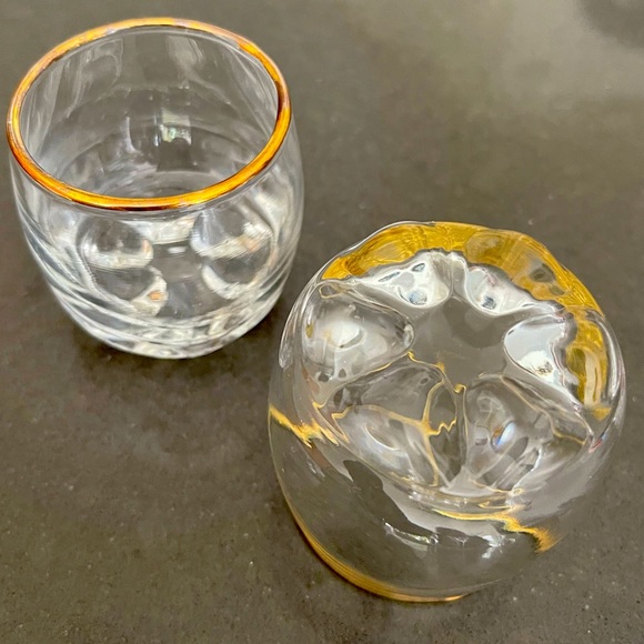 Lowball glasses. A Pair! Gold foil at rim and footed. Well weighted for balance! - Picture 1 of 7